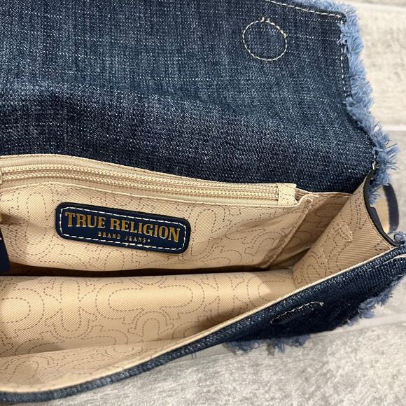 True Religion: Women's Y2K Frayed Denim Crossbody Adjustable Shoulder Bag - Picture 10 of 13